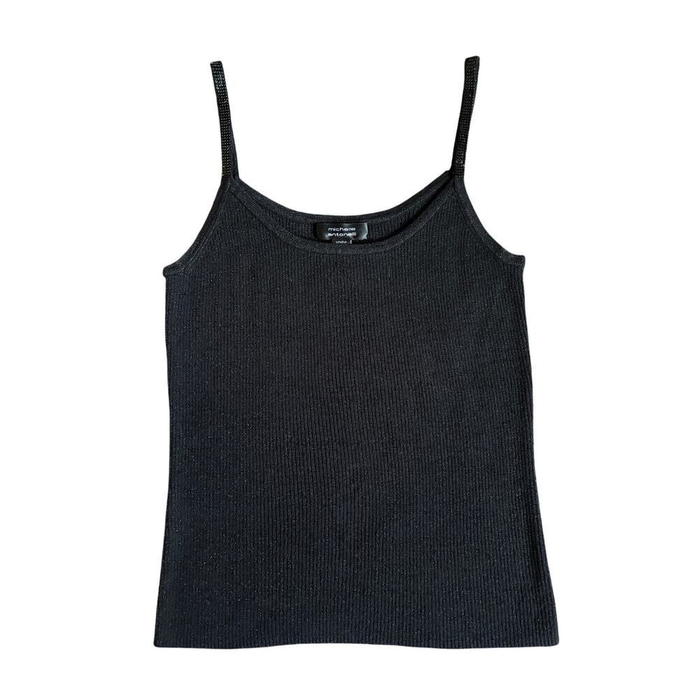 Metallic chainmail strap vintage silk knit tank
